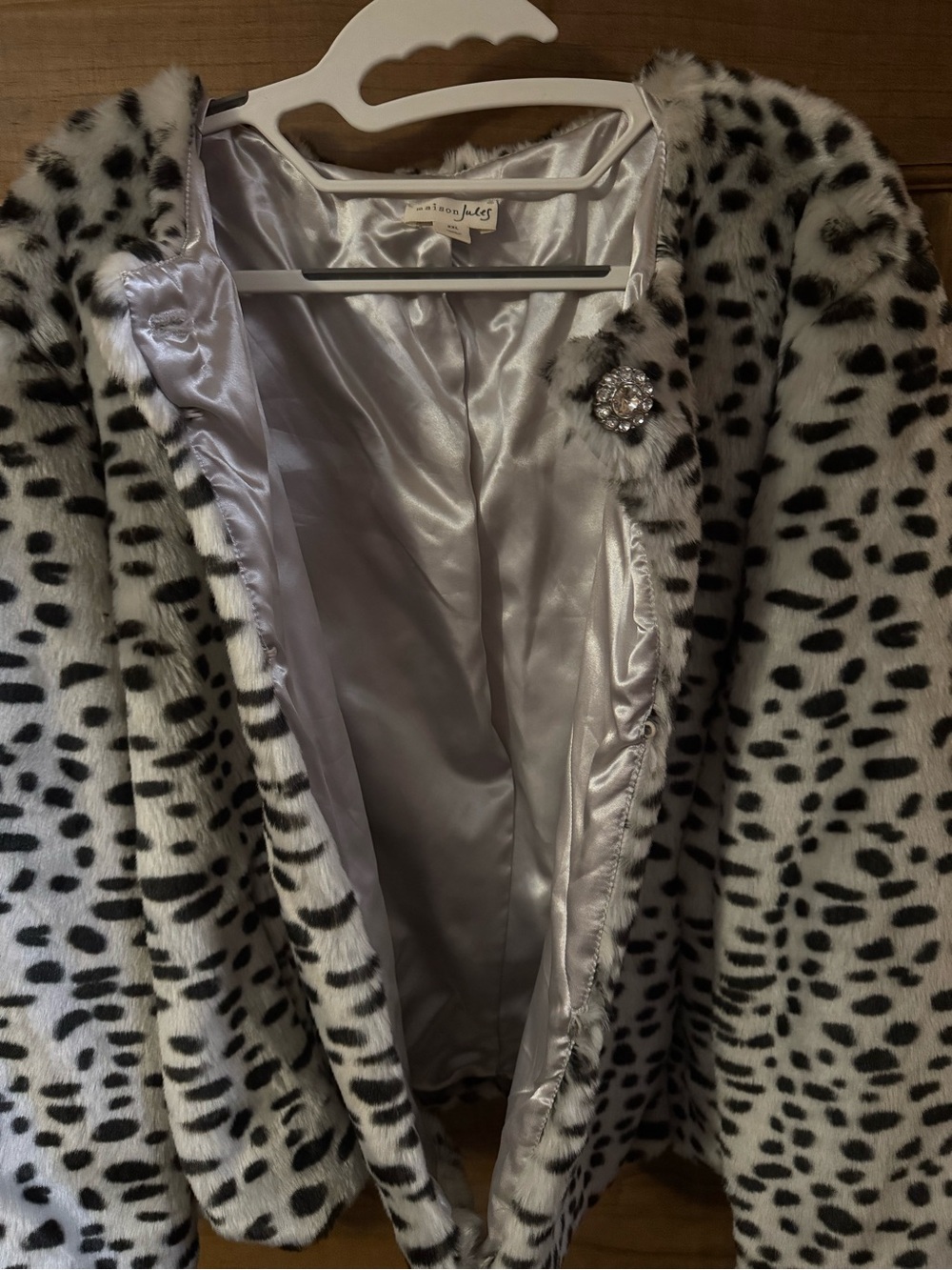 Maison Jules Black & White Faux Fur Leopard-Print Teddy Jacket